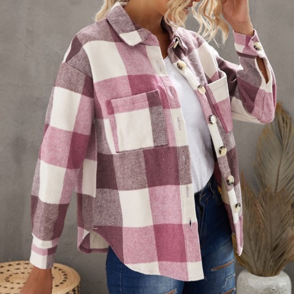 #47 Cozy Plaid Button up jacket Shacket Oversized - Picture 7 of 10